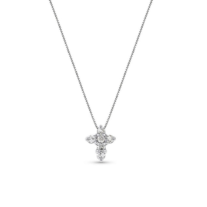 14K White Gold Mini 0.15ct Diamond Cross Necklace