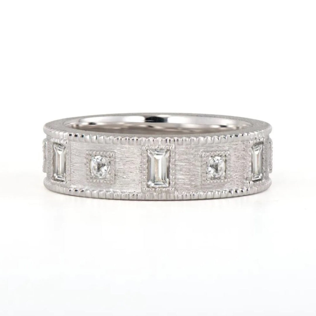 Moroccan Sterling Silver and White Topaz Baguette Ring