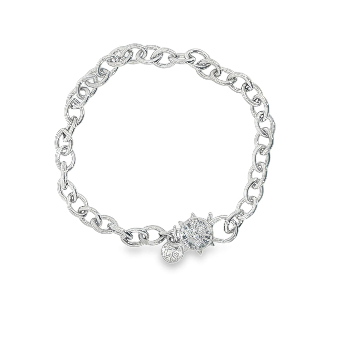 Mixed Metal Diamond Cross/Heart Chain Bracelet - 7"