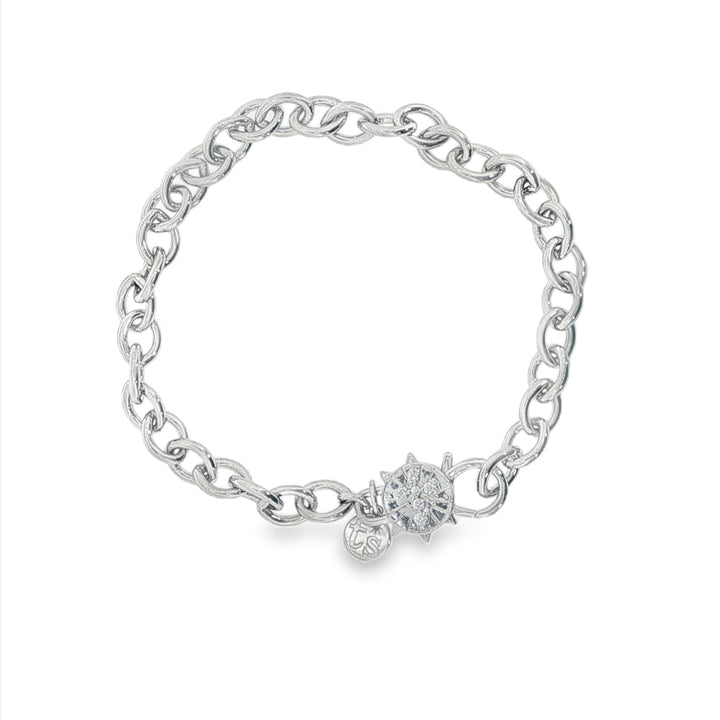 Mixed Metal Diamond Cross/Heart Chain Bracelet - 7"