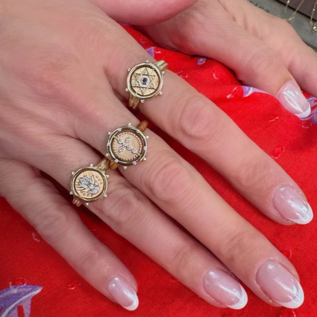 Gold Cross And Archangel Michael Double Sided Flip Ring - Size 6.5