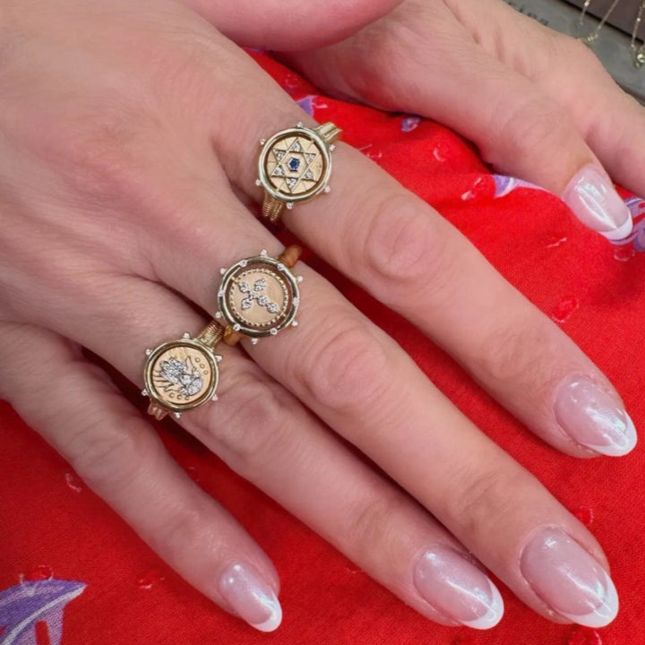 Gold Cross And Archangel Michael Double Sided Flip Ring - Size 6.5