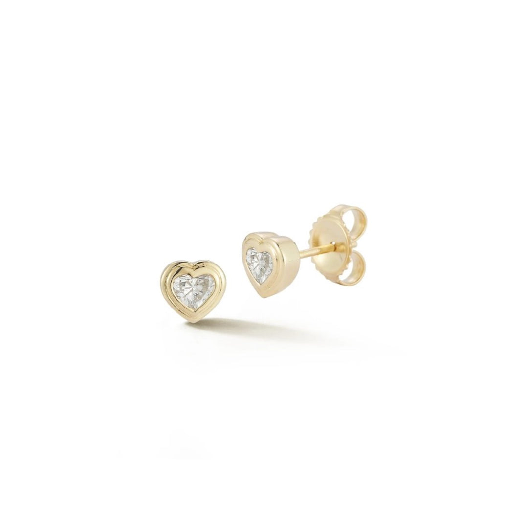 14K Yellow Gold Heart Shaped Diamond Studs