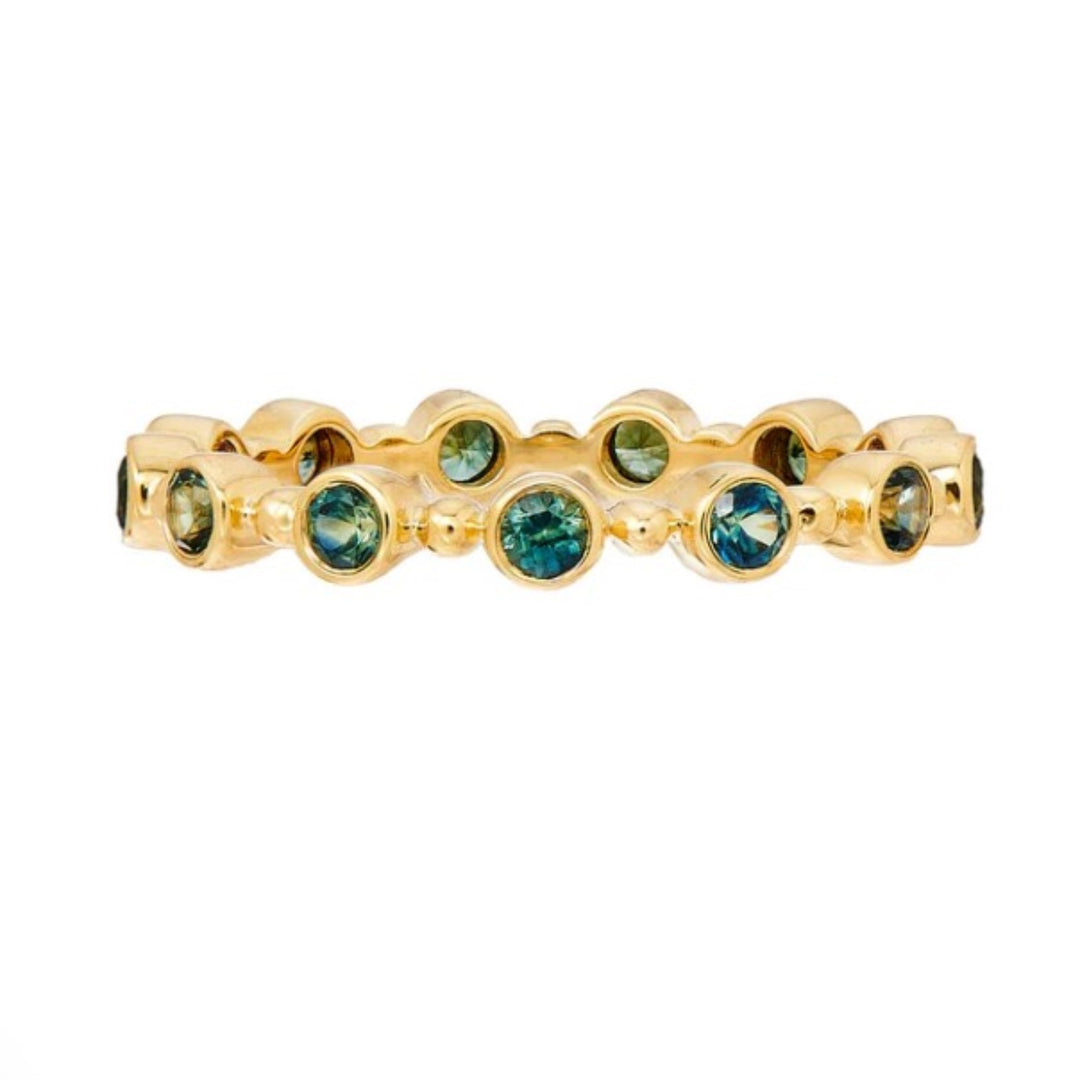18K Yellow Gold Petite Bubble Green Sapphire Band - Size 6.5