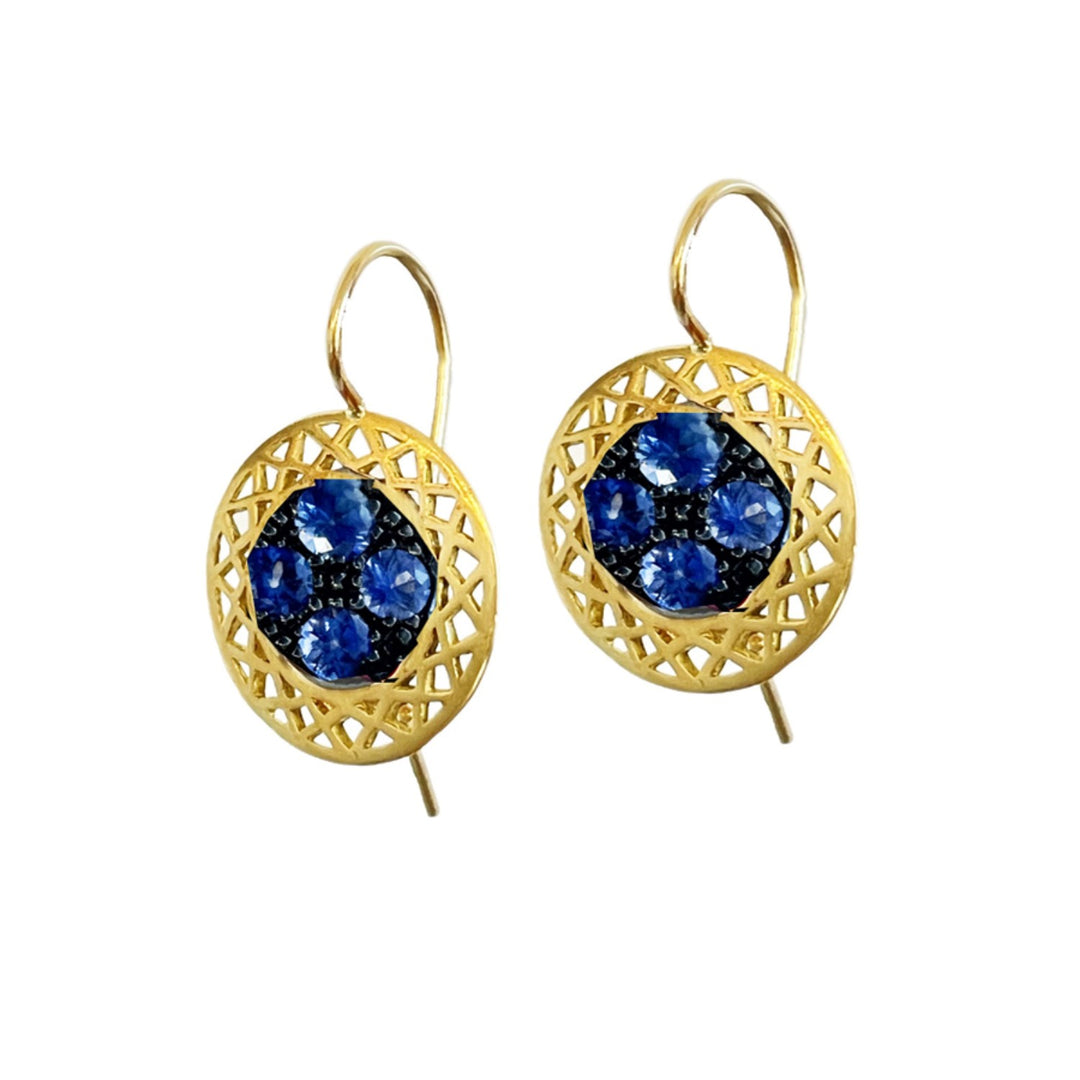 Crownwork Disc Set Earrings With Blue Sapphires