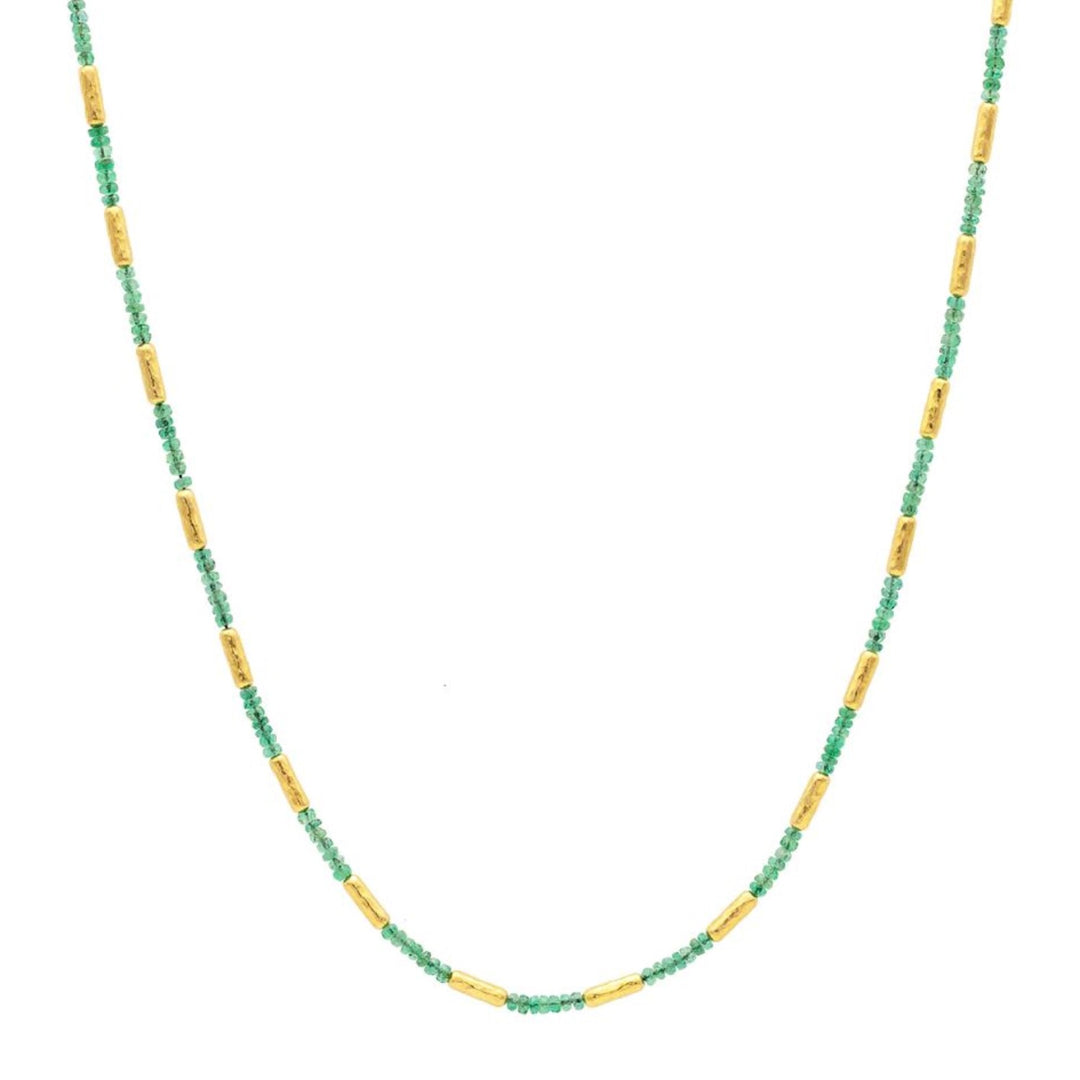 24K Gold and Emerald Bead Necklace