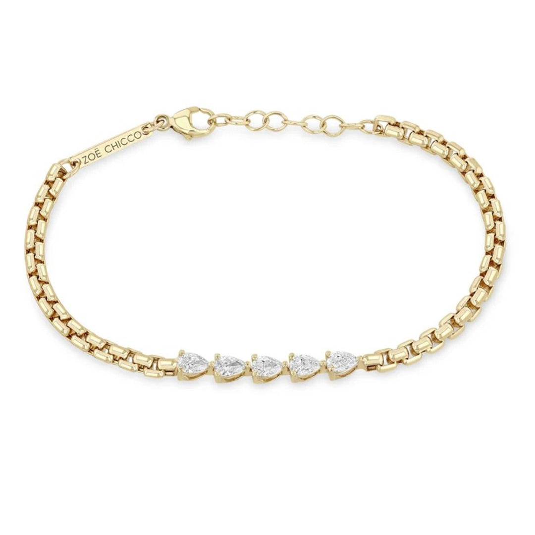 5 Linked Pear Diamond Box Chain Bracelet