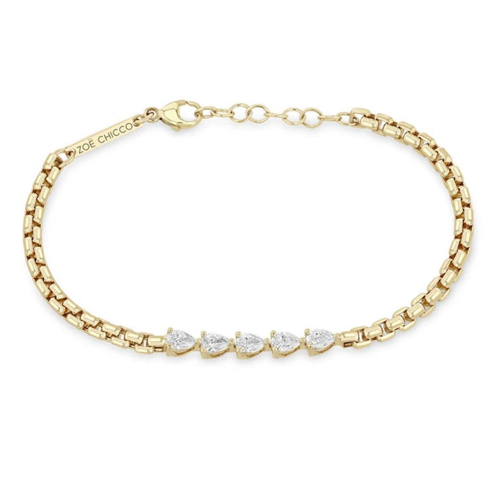 5 Linked Pear Diamond Box Chain Bracelet