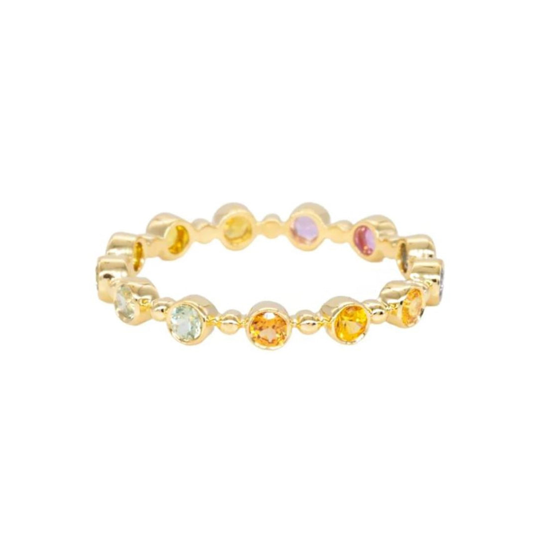18K Yellow Gold Petite Bubble Eternity Band With Rainbow Sapphires - Size 7