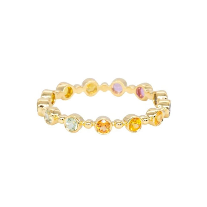 18K Yellow Gold Petite Bubble Eternity Band With Rainbow Sapphires - Size 7
