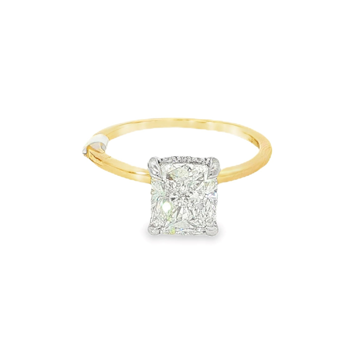 14K Yellow Gold Cushion Cut Solitaire Engagement Ring With Hidden Halo - Size 6.5