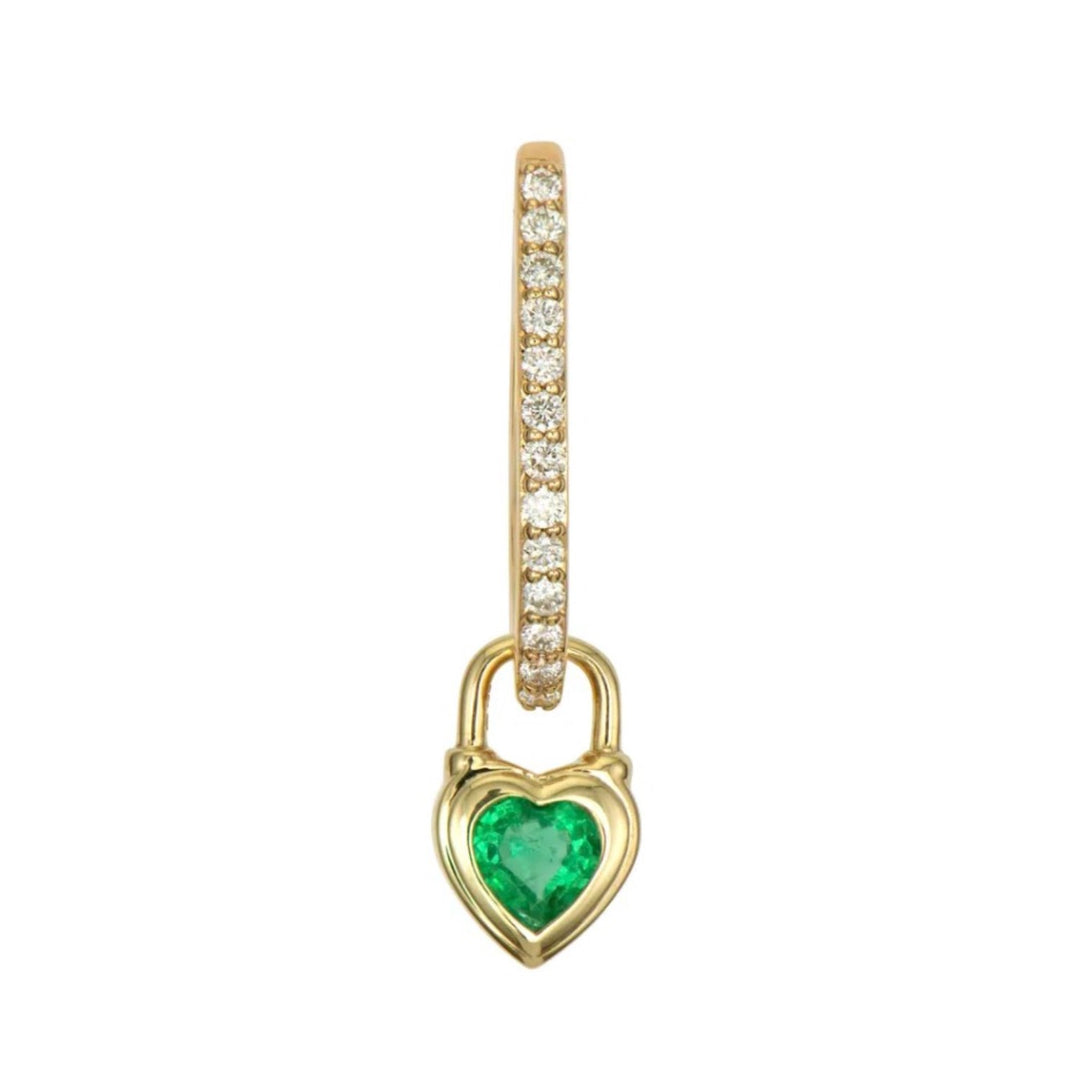 14K Yellow Gold Emerald Beating Heart Charm - Single