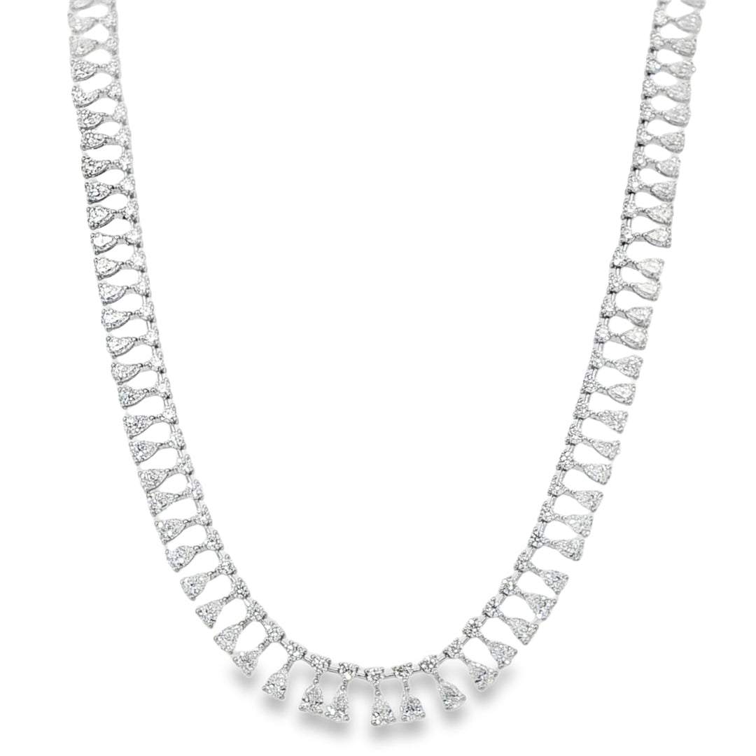 White Gold Round and Pear Shaped Diamond Fringe Collar Necklace Weighing 15.17cts - 16"
