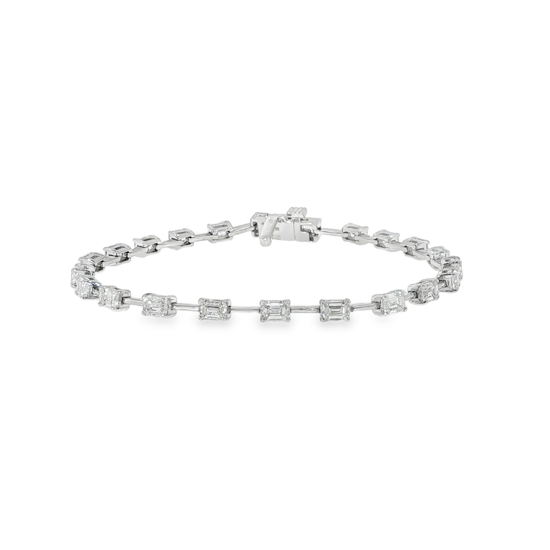 14K White Gold East-West Emerald Cut Diamond Tennis Bracelet Weighing 5cts - 7"
