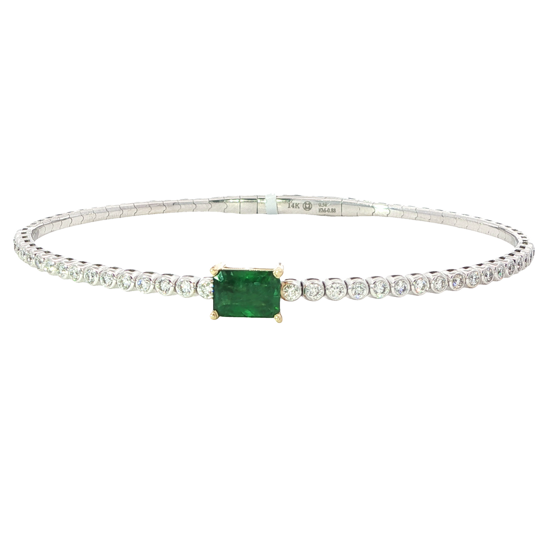 Diamond Bangle With Center Emerald