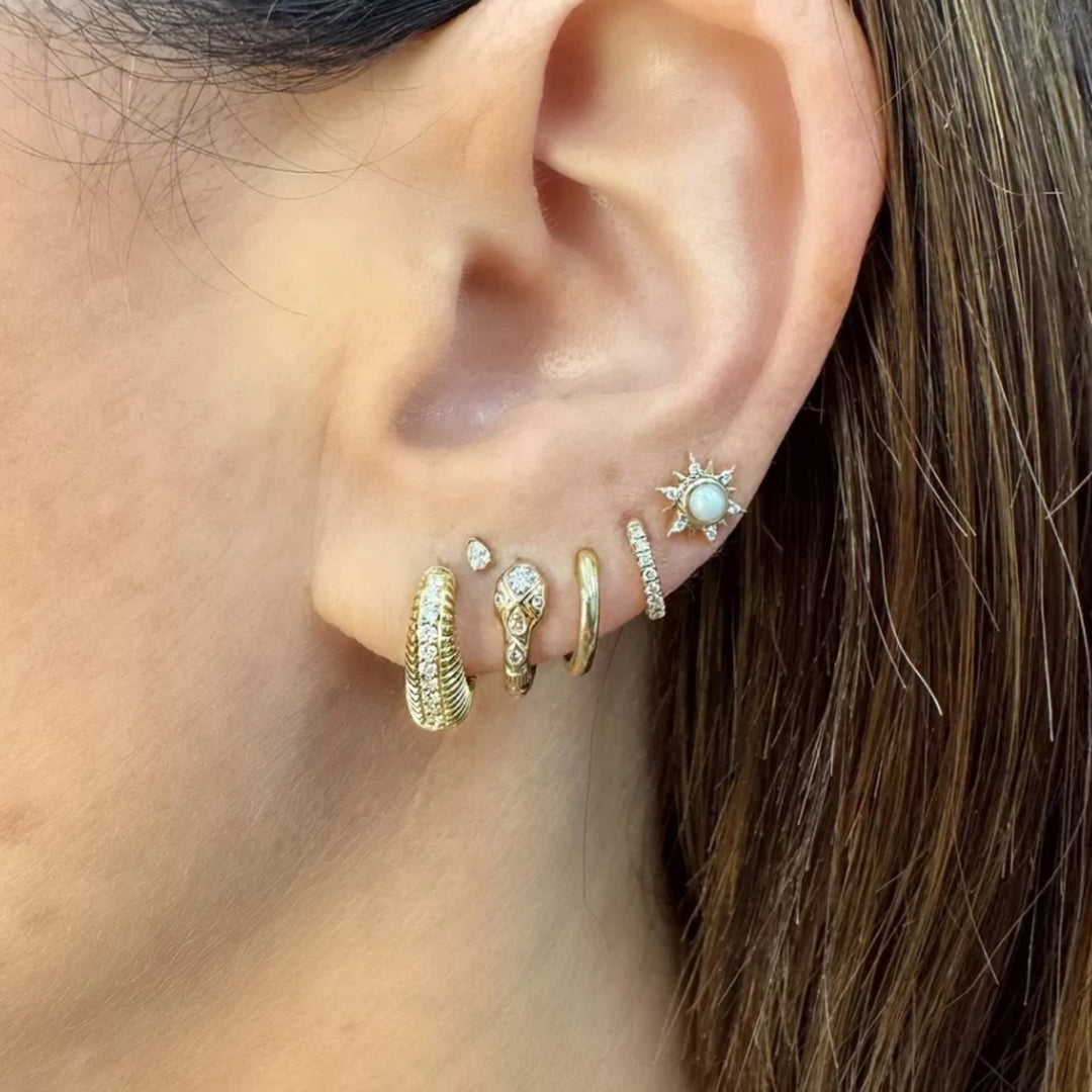 14K Yellow Gold Puffy Ruffled Heart Hoop - Single