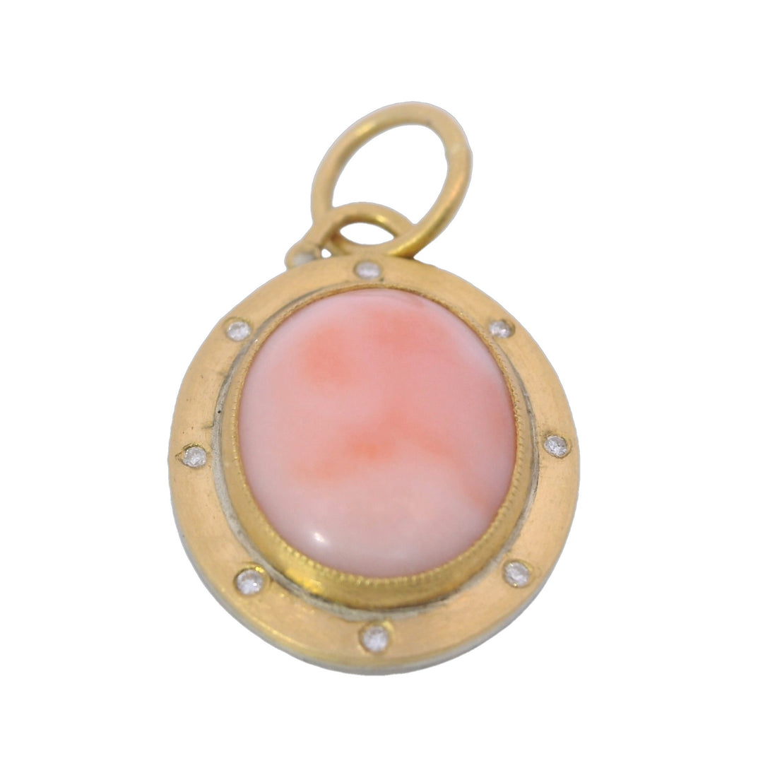 Pink Coral Pendant With Diamond Halo