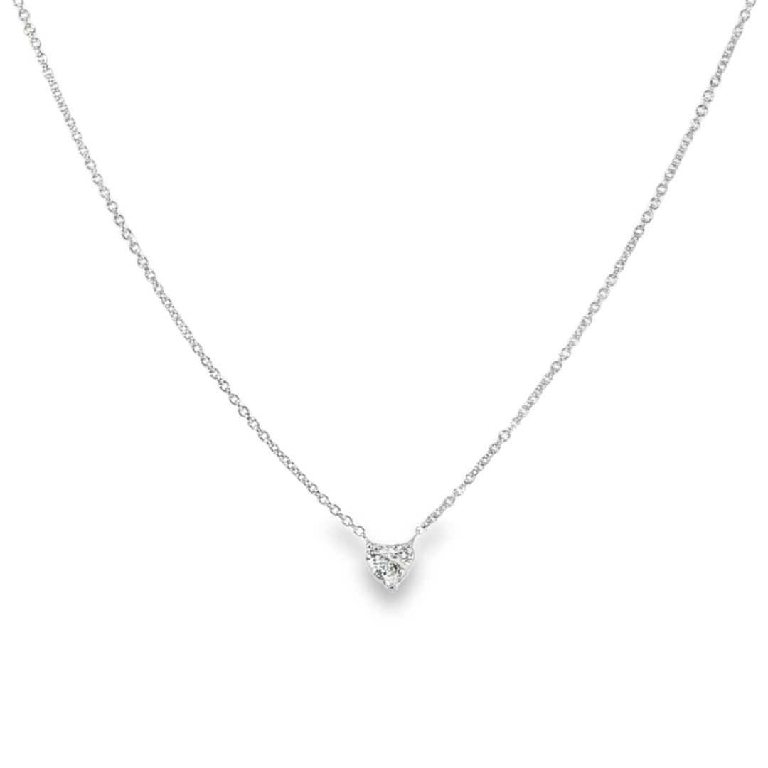 14K White Gold Heart Shaped Diamond Pendant Necklace
