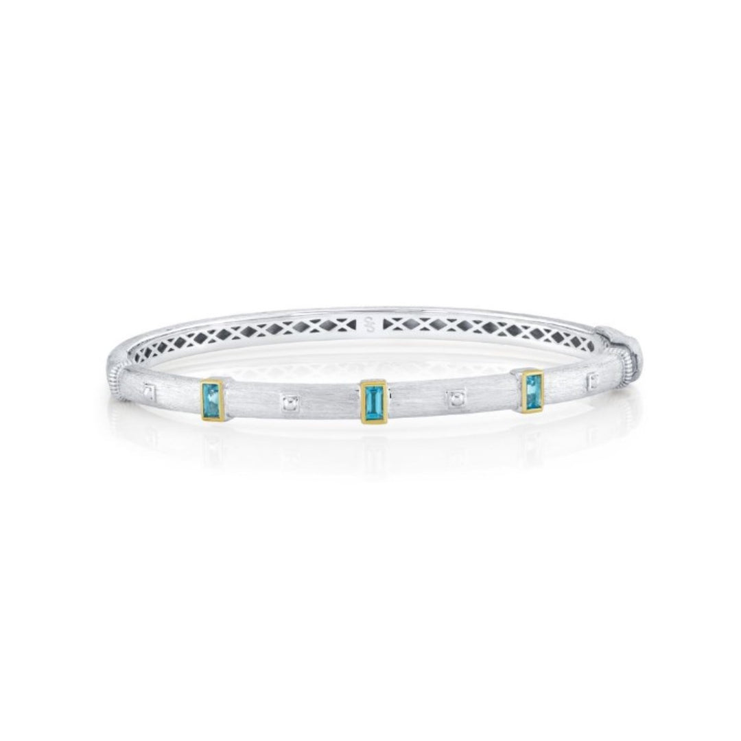 Sterling Silver Bolt Bracelet With Swiss Blue Topaz Baguettes