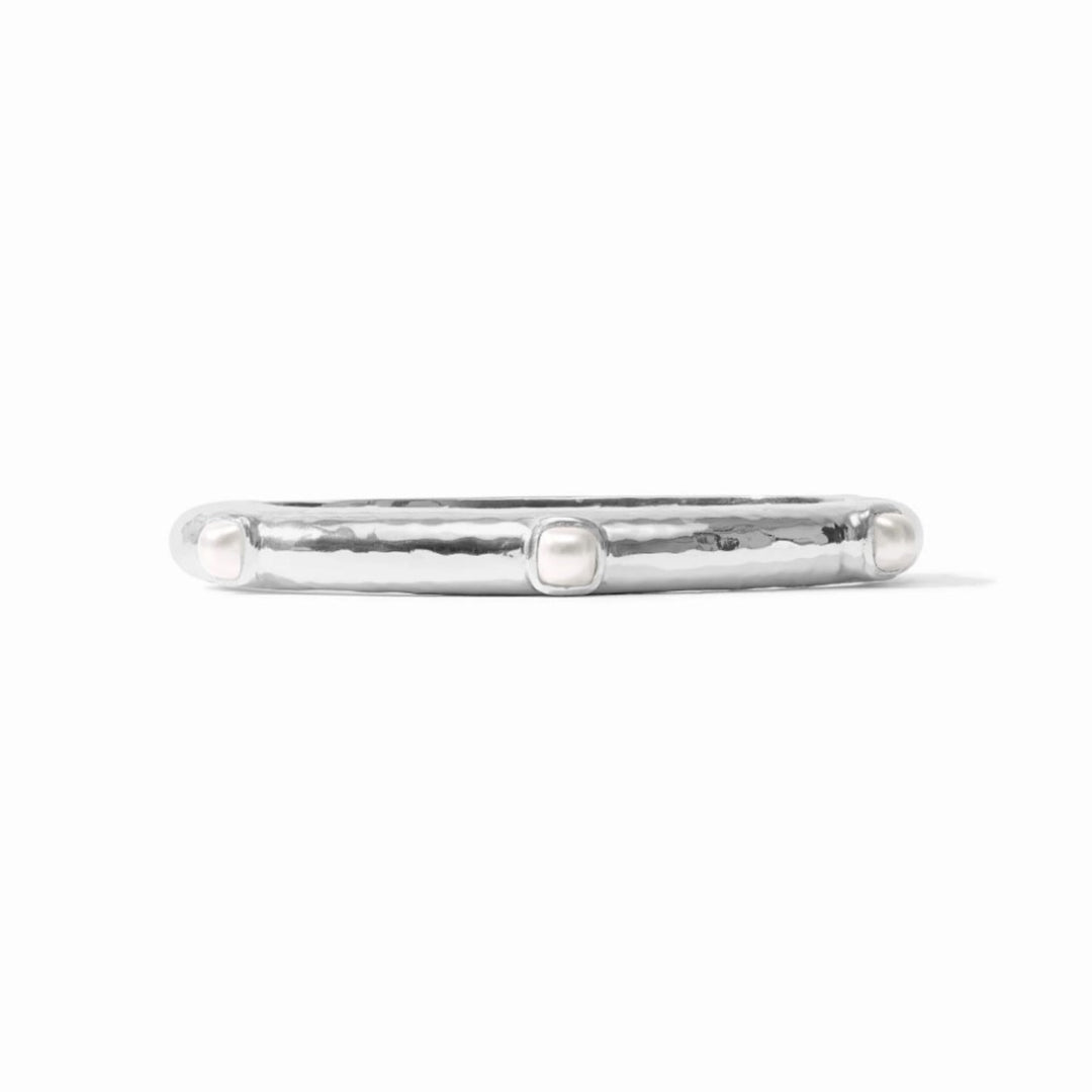 Silver Catalina Stone Hinge Bangle With Pearls