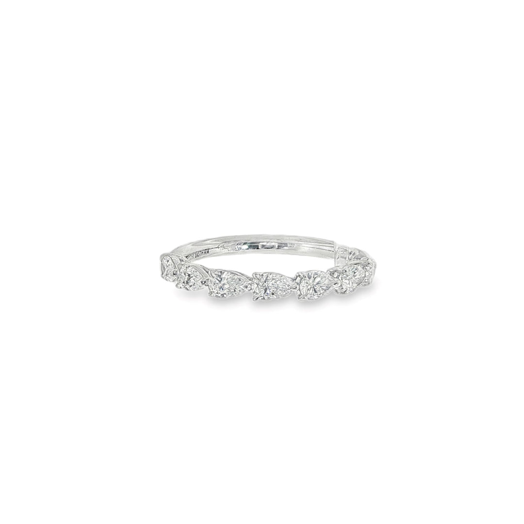18K White Gold Wedding Band With 7 Pear Diamonds - Size 6