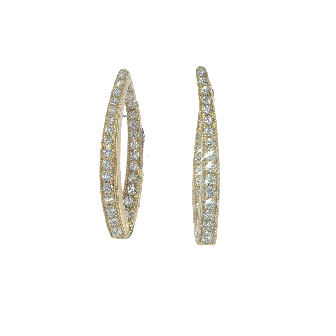 18K Yellow Gold Diamond Milgrain Inside Out Hoops Weighing 1.64cts