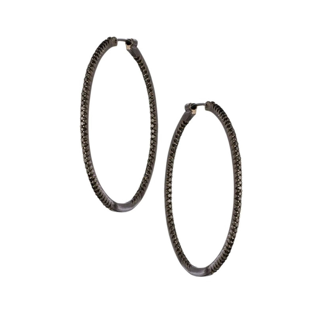 18K Large Black Diamond Hoops