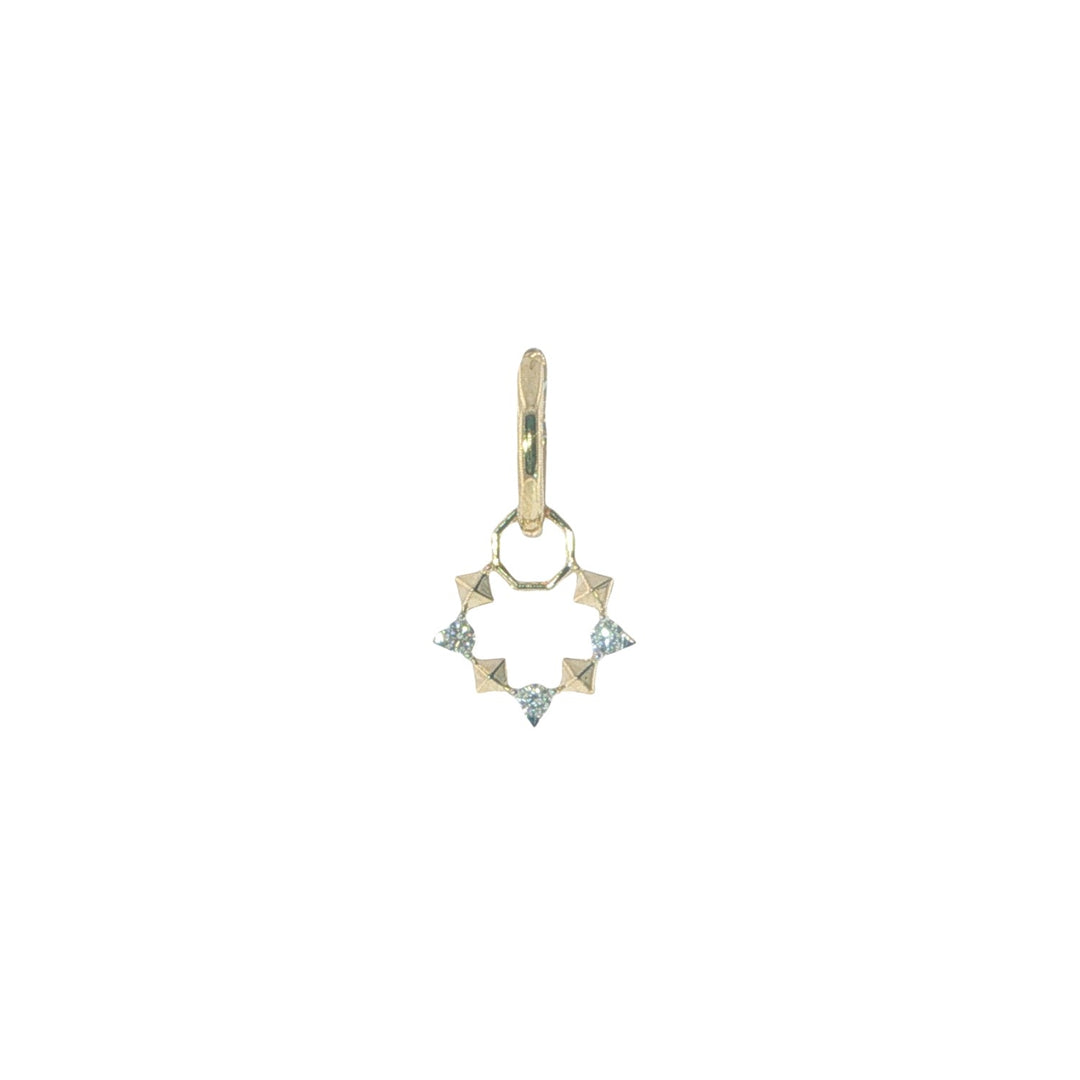14K Yellow Gold Small Open Round Pyramid Earring Charm With Diamonds