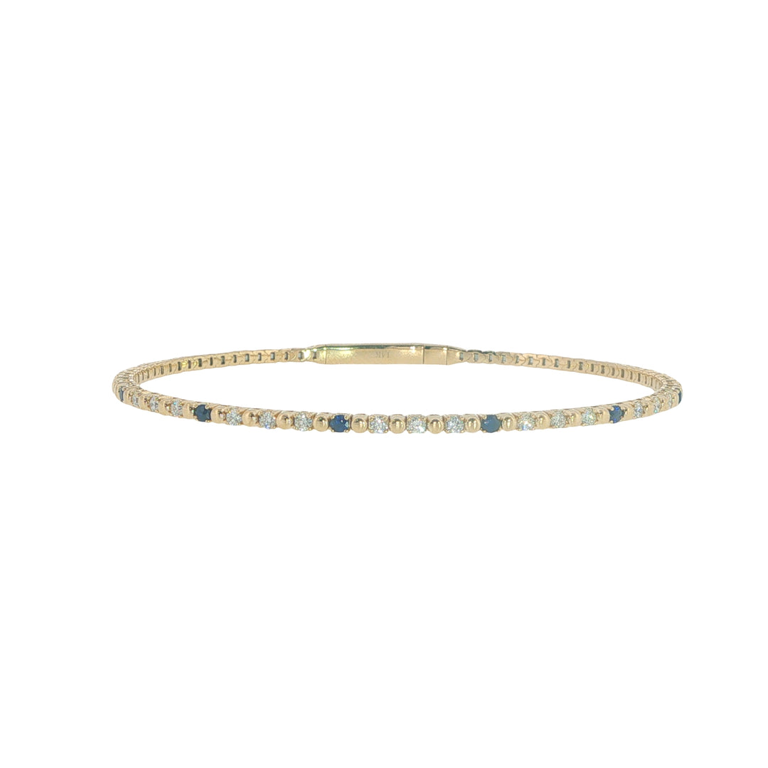 14K Yellow Gold Flexible Bangle With Blue Sapphires And Diamonds