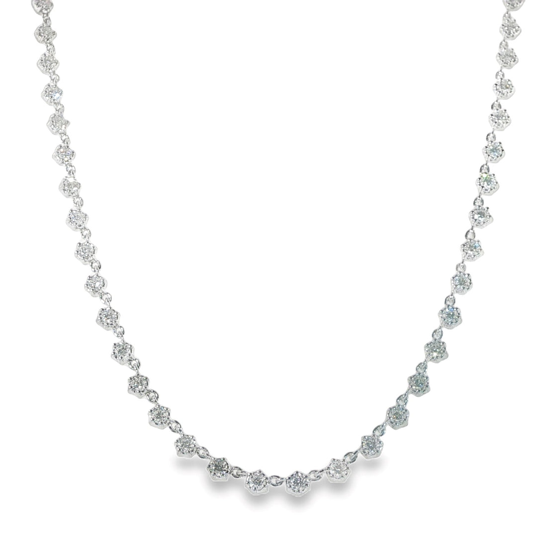 14K White Gold Necklace With Individual Prong Set Round Diamonds - 16"