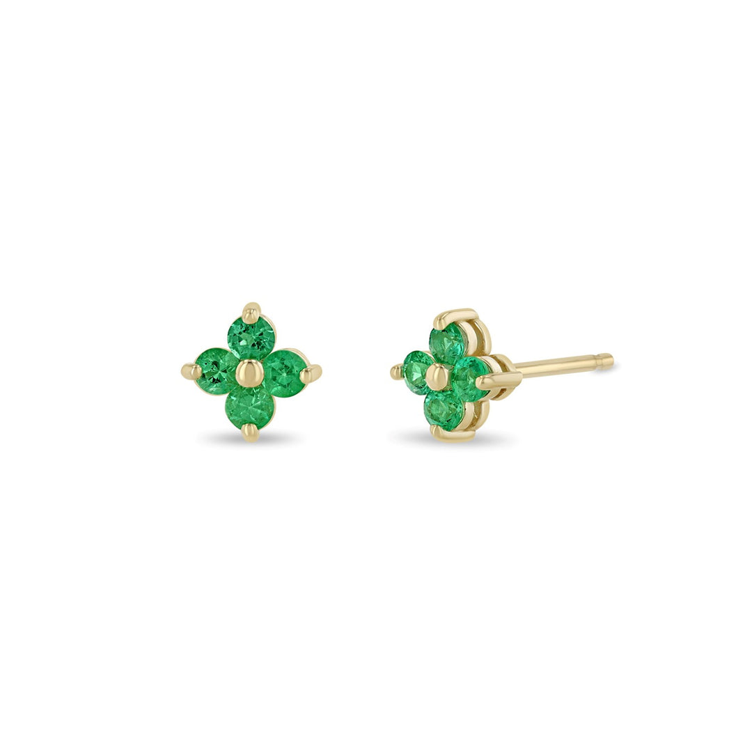 Emerald Quad Prong Set Stud Earrings