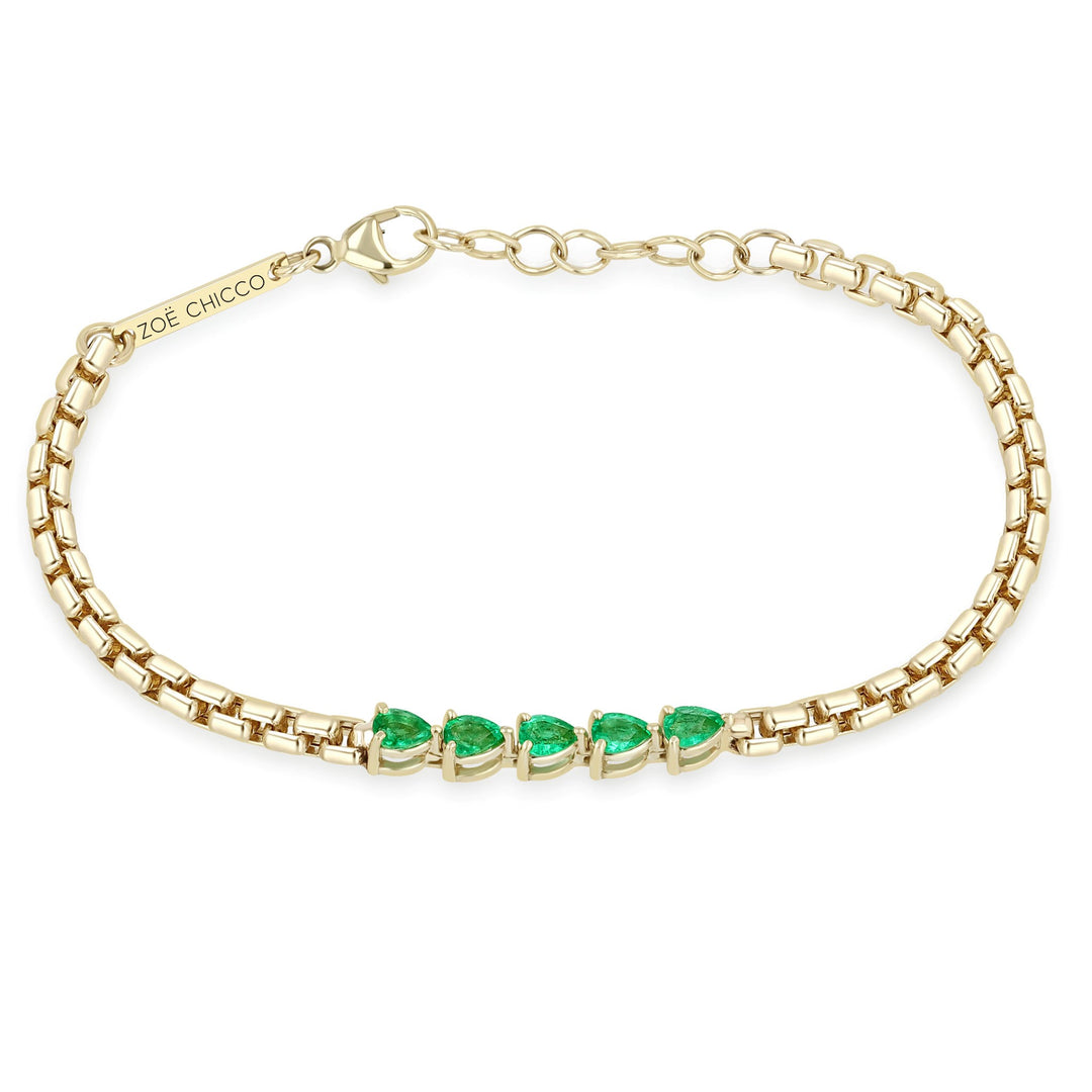 5 Linked Pear Emerald Box Chain Bracelet