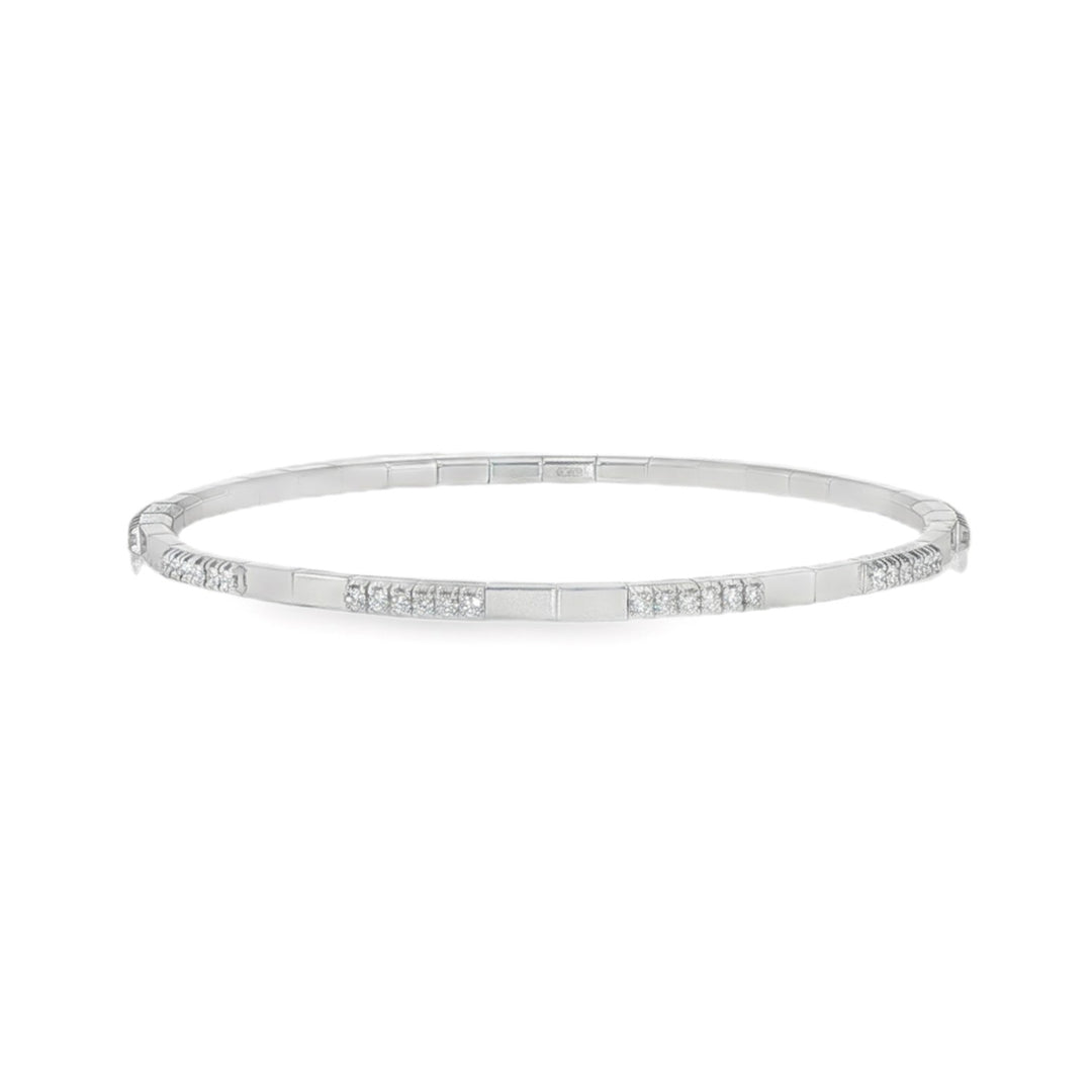 18K White Gold Stretch Bracelet With Diamond Stations Weighing 0.63ctw