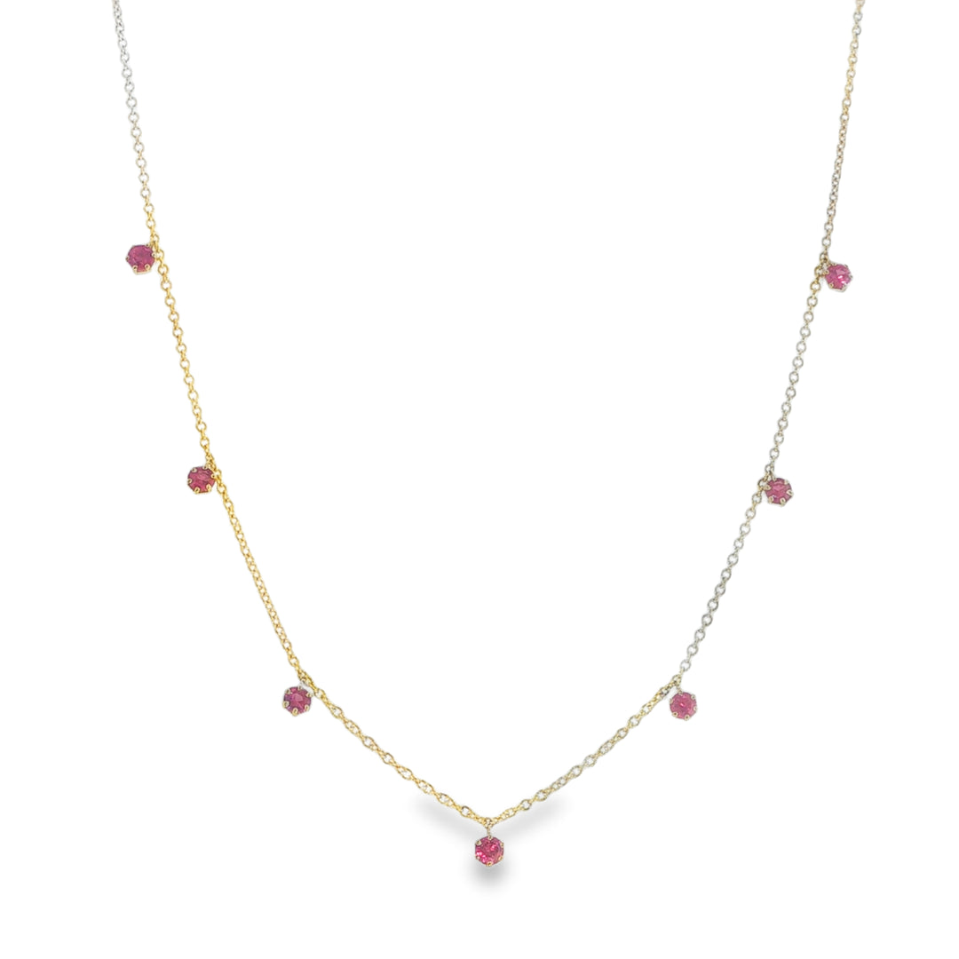 14K Yellow Gold Dangling Pink Sapphires By The Yard Necklace - 18"
