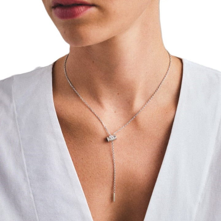 Paved Mini Latch Pendant With A Diamond Set Clasp - 18.5"