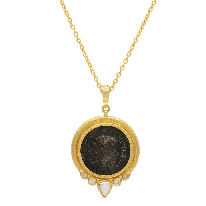Roman Imperial Coin Pendant Necklace With Diamond Accents