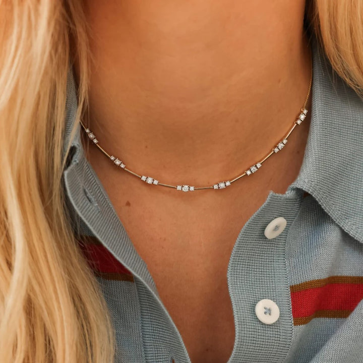 Ava Bea Spaced Diamond Tennis Necklace - 14"-16"