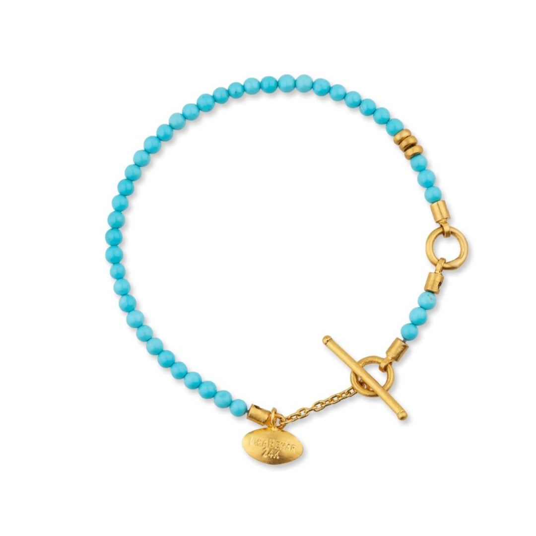 24K Yellow Gold "Sarah" Bracelet With Armenian Turquoise Beads - 7"