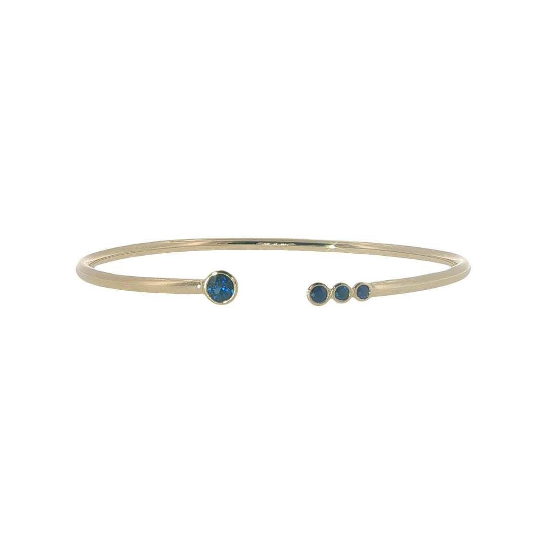 14K Yellow Gold Bezel Set Blue Sapphire Flexible Open Bangle