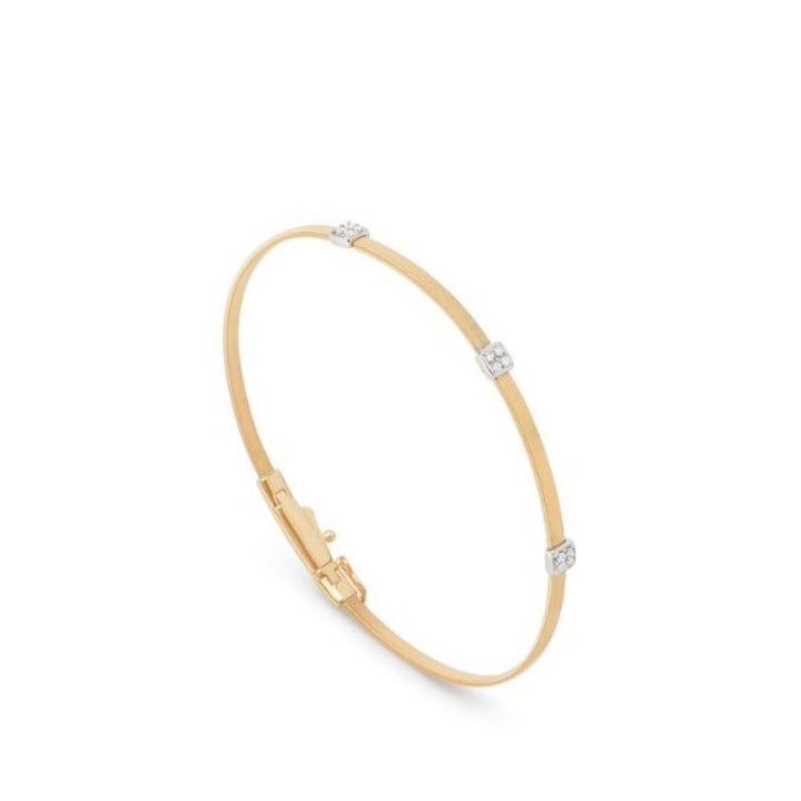18K Yellow Gold Stackable Bracelet With 3 Diamond Stations