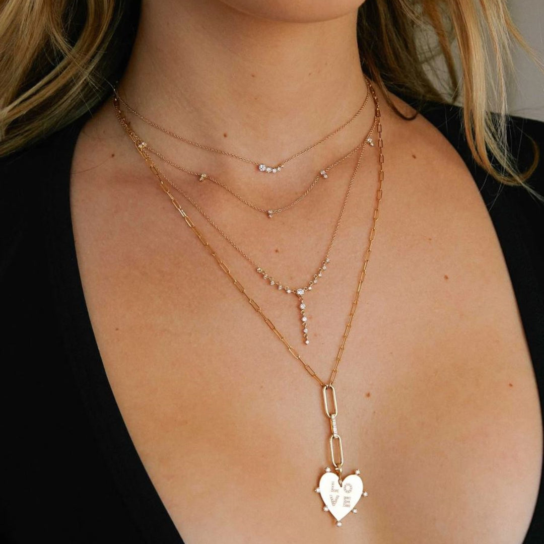 14K Double Diamond Station Necklace