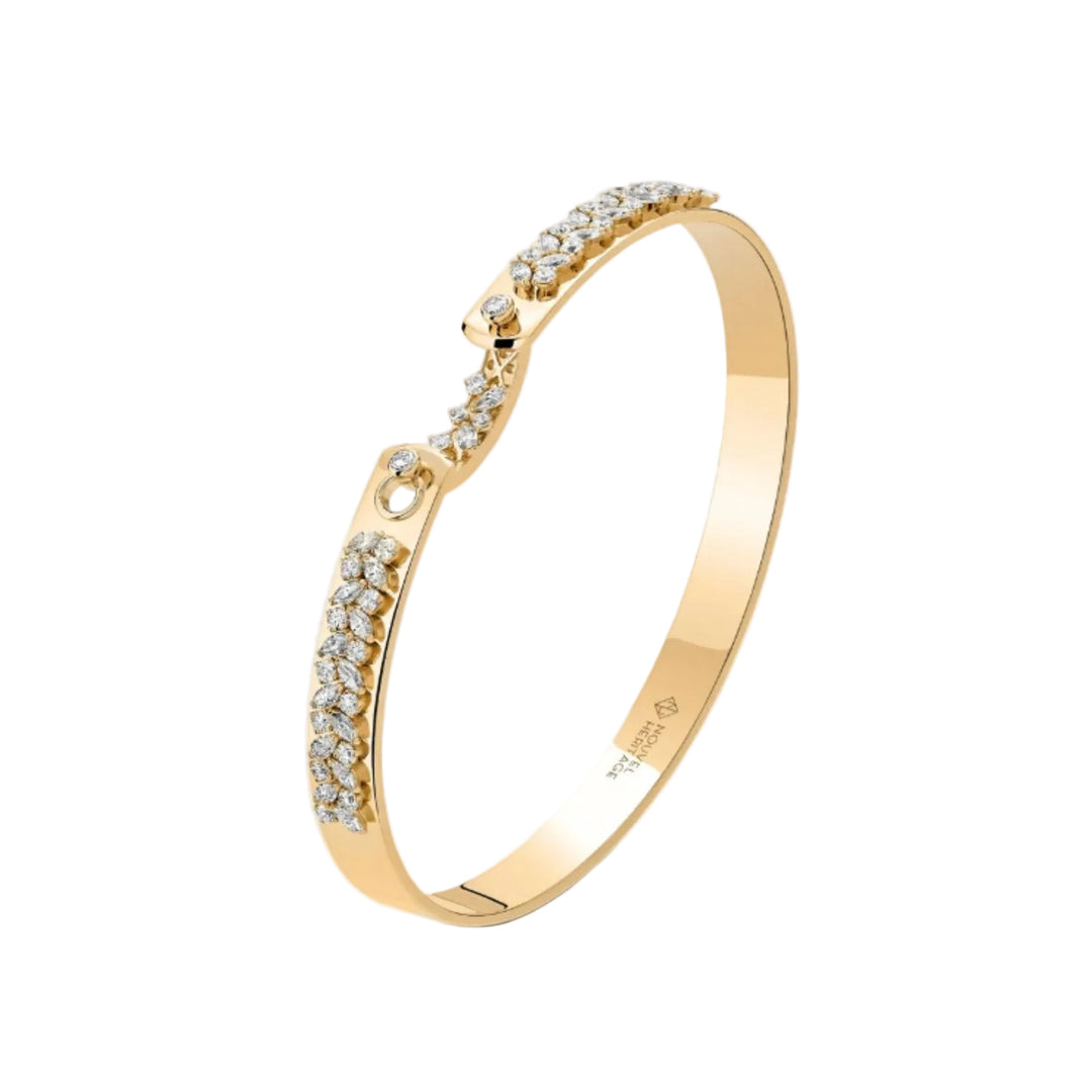 18K Yellow Gold Soiree Mood Bangle With Round And Marquise Diamonds