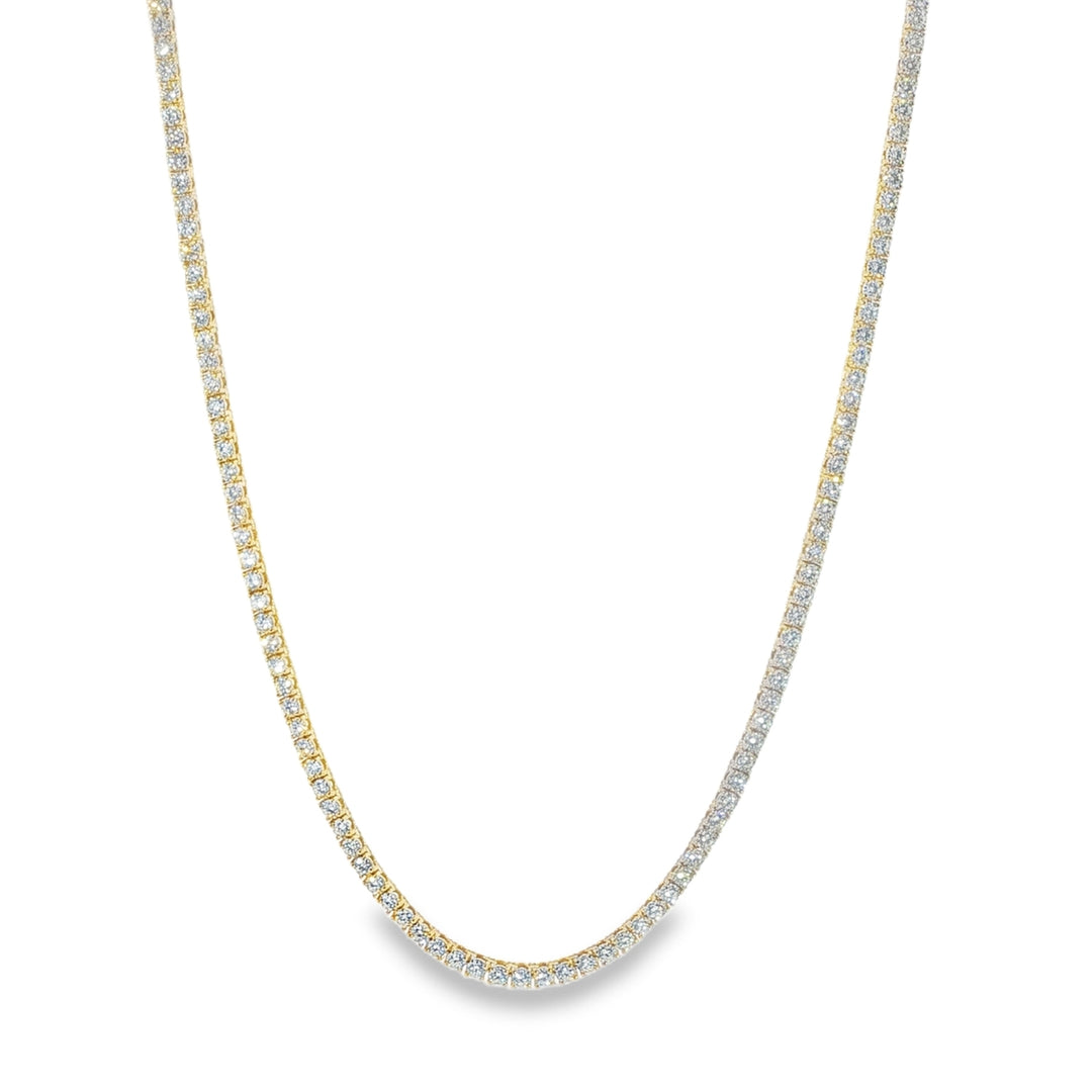 14K Yellow Gold Diamond Tennis Necklace Weighing 8.23cts - 17"