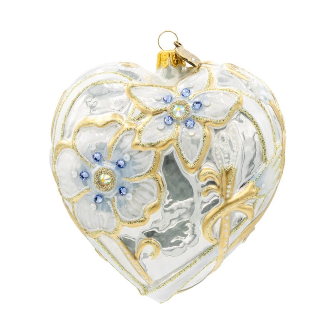 Floral Open Heart Glass Ornament