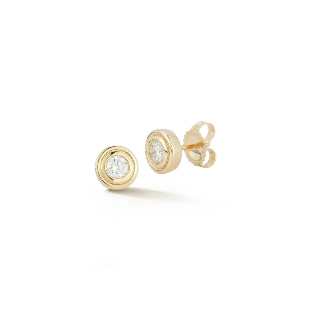 14K Yellow Gold Round Bezel Set Studs