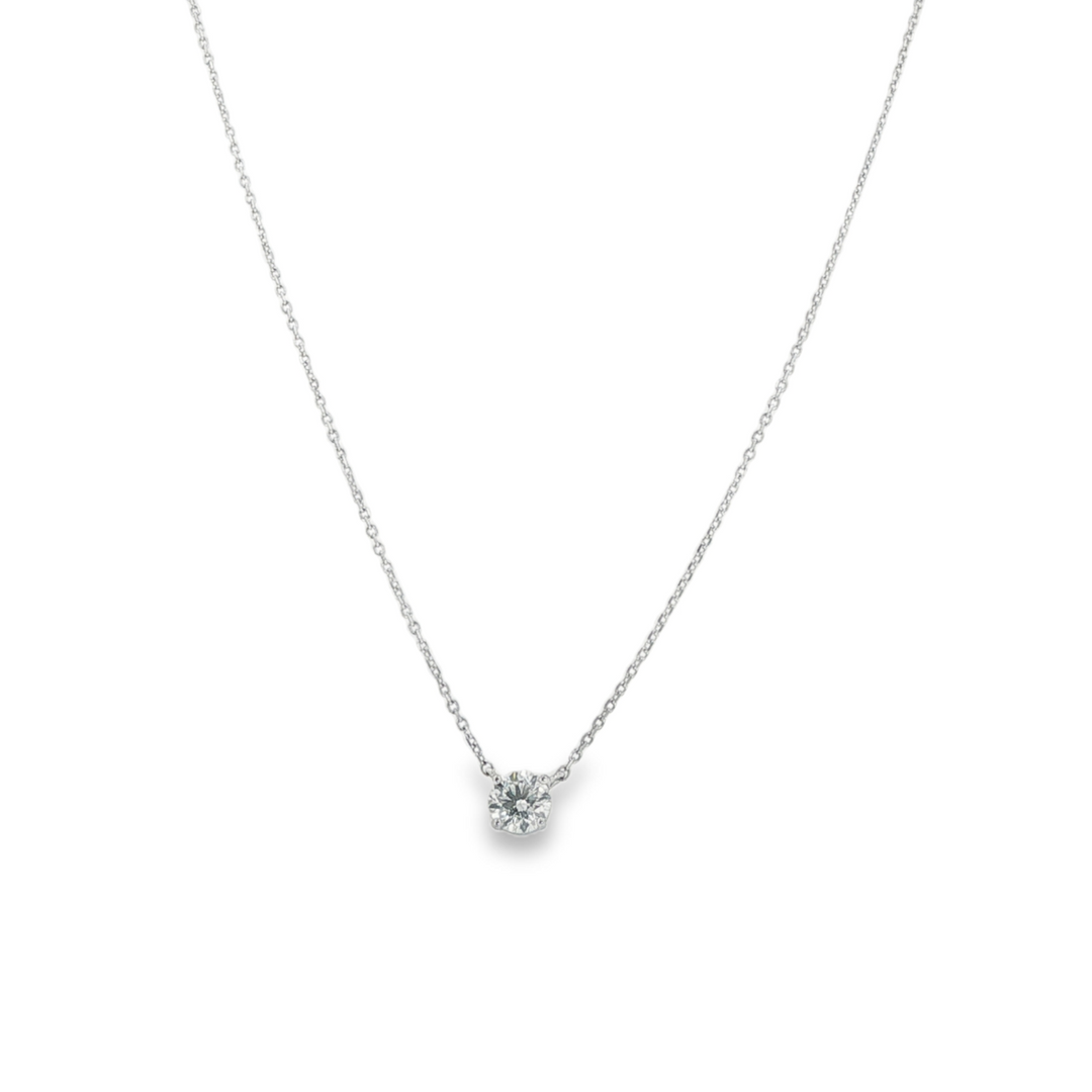14K White Gold Diamond Solitaire Pendant Necklace Weighing 1ct - 18"