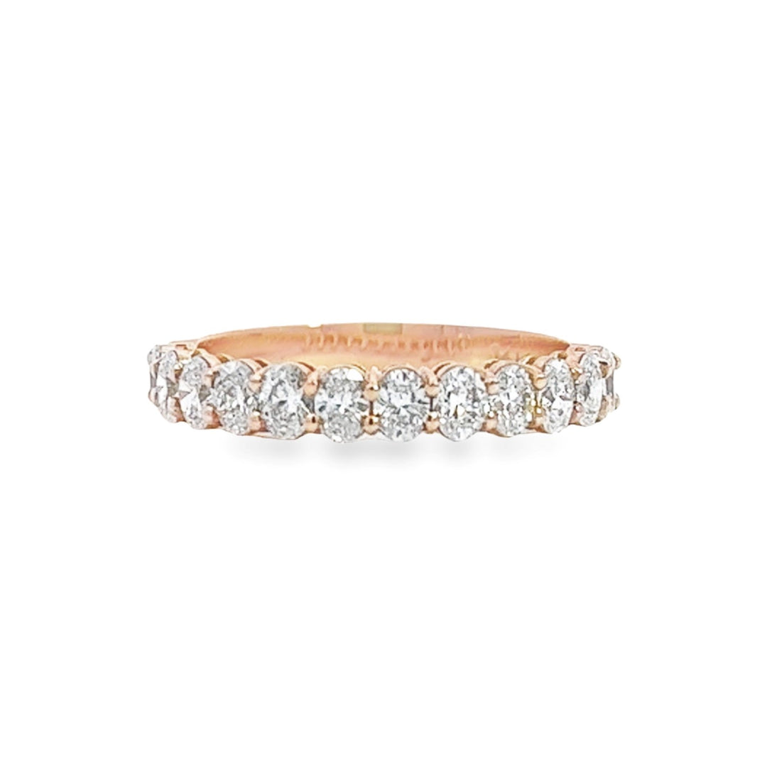 14K Rose Gold Ring With 12 Oval Diamonds Weighing 0.99cts - Size 6.5