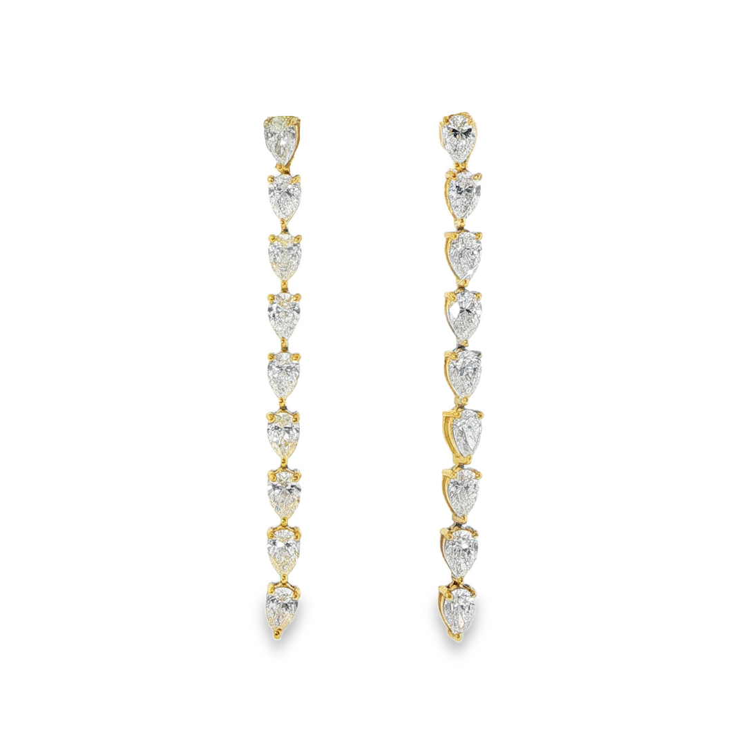 18K Yellow Gold Graduated Pear Shaped Diamond Drop Earrings