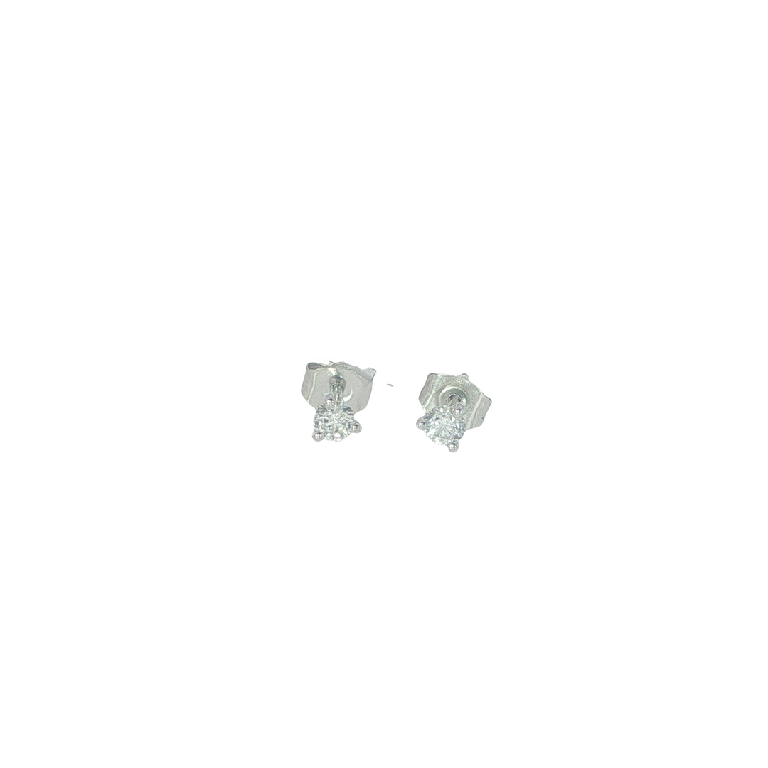 18K White Gold 3 Prong Martini Set Diamond Stud Earrings Weighing 0.25tcw