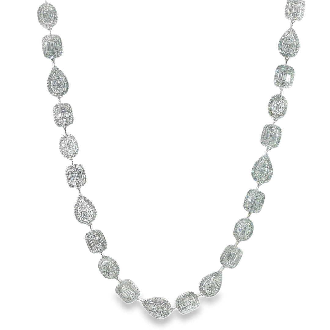 18K White Gold Mixed Shape Illusion Set Diamond Necklace - 15.5"